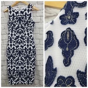 Badgley Mischka Navy and White Dress